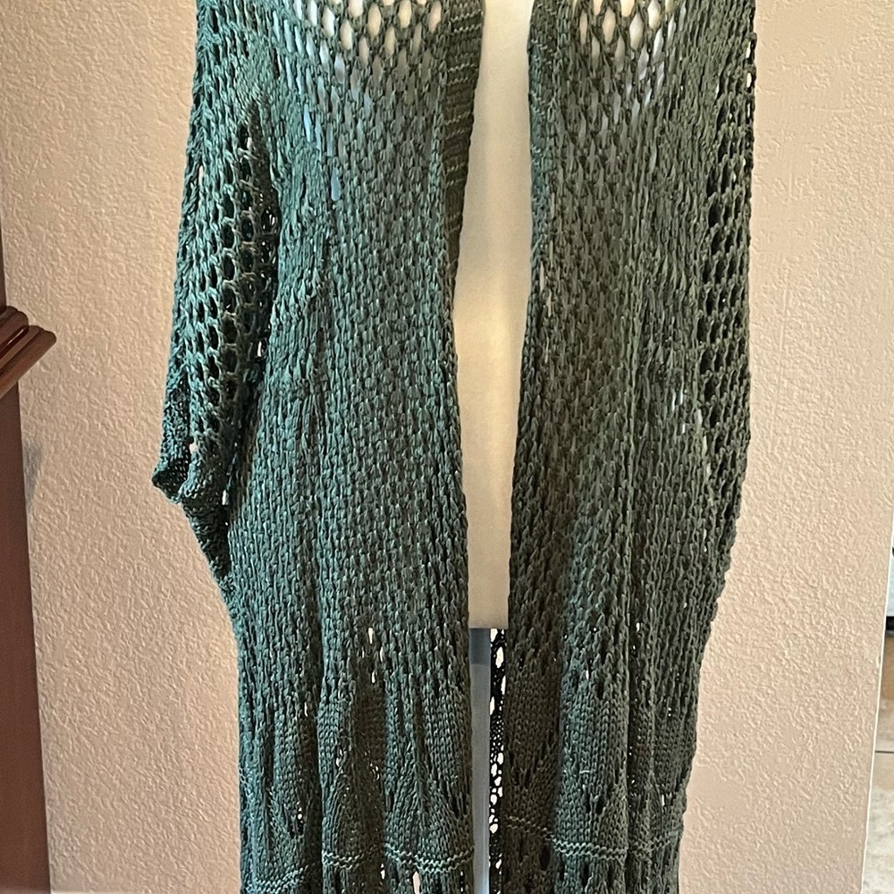 Green Knit Open Cardigan